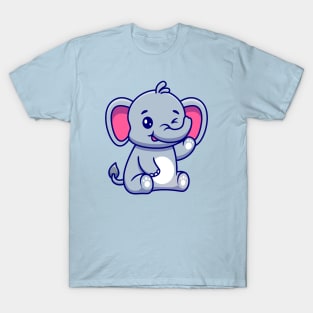 Cute Elephant Sitting And Waving Hand T-Shirt